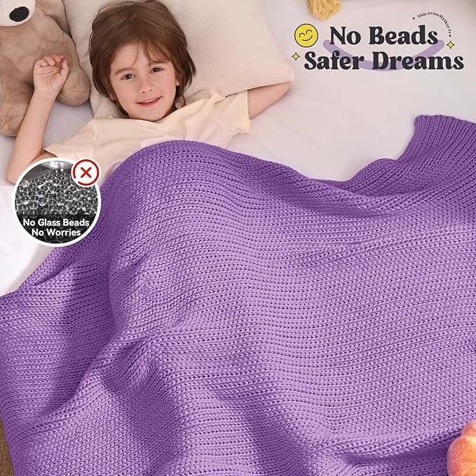 Guohaoi Knitted Weighted Blanket Kids (Purple 40"x60" 7lbs) No Beads Cooling Heavy Blanket, Home Decor Breathable Chunky Knit Throw Blanket for All-Season Use