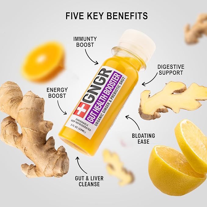 +GNGR Gut Health Booster + Colon Cleanse, Apple Cider Vinegar Shot with Ginger, Prebiotic Fiber, Aloe Vera, Probiotics, Dandelion, Turmeric, Ginger Shot for Immunity & Digestion 2 Oz, Pack of 12