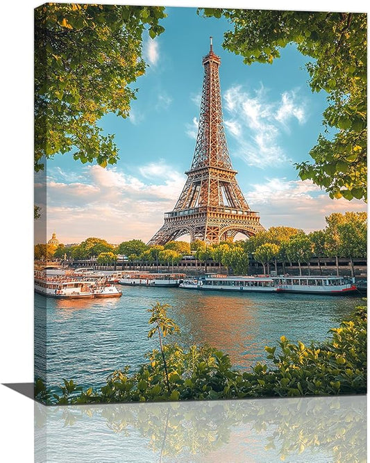 Eiffel Tower Wall Art Paris Eiffel Tower Wall Decor Cityscape Pictures Canvas Painting Framed Artwork Home Decorations for Bathroom Living Room Bedroom Office Kitchen 16"x20"