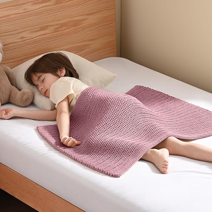 Guohaoi Knitted Weighted Lap Pad (Muted Pink 20"x30" 2lbs) No Beads Cooling Weighted Blanket Kids for Nap, Breathable Chunky Knit Blanket, Small Throw Blanket for Travel Indoor Outdoor