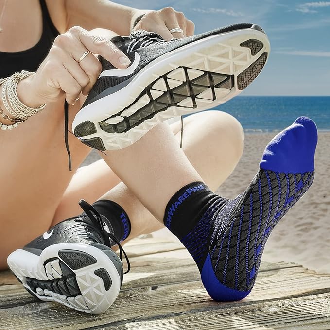 TechWare Pro Plantar Fasciitis Socks – Cushion Ankle Compression Socks Women & Men. Achilles Tendonitis Brace & Arch Support