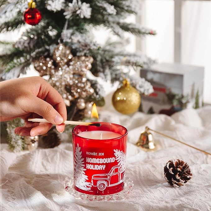 Christmas Scented Jar Candle - 6oz Soy Wax - Holiday Infused with Winter Greenery Aroma - with Beautiful Box Special for Decoration Gifts