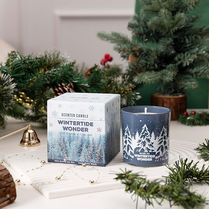 Christmas Scented Jar Candle - 6oz Soy Wax Candle - Wintertide Wonder Infused with Winter Woods Aroma - with Beautiful Keepsake Box Special for Christmas/Holiday Gifts