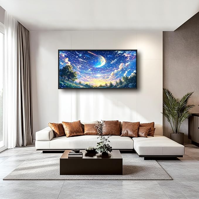 Framed Large Starry Night Wall Art for Living Room, Oversized Night Anime Forest Wall Decor Nature Canvas Painting Modern Artwork Home Decoration for Living Room Bedroom Office 60"x30"