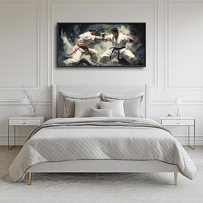 Karate Wall Art Large Sports Pictures Wall Decor Taekwondo Oversize Canvas Prints Painting Framed Artwork Home Decoration Gifts for Gym Bedroom Living Room Office 60"x30"