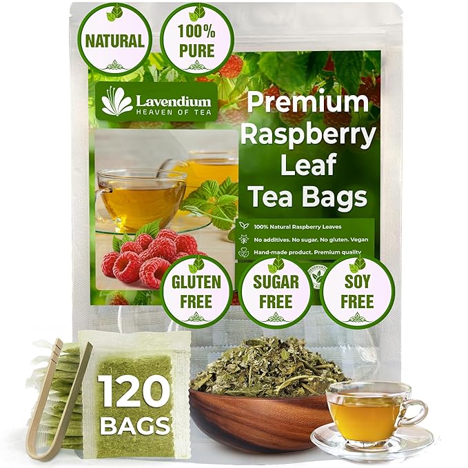 Lavendium Premium Raspberry Leaf Tea - 120 Tea Bags, 100% Natural & Pure Raspberry Leaves. Loose Leaf Herbal Tea. No Sugar, No Caffeine, No Gluten, Vegan