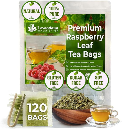 Lavendium Premium Raspberry Leaf Tea - 120 Tea Bags, 100% Natural & Pure Raspberry Leaves. Loose Leaf Herbal Tea. No Sugar, No Caffeine, No Gluten, Vegan