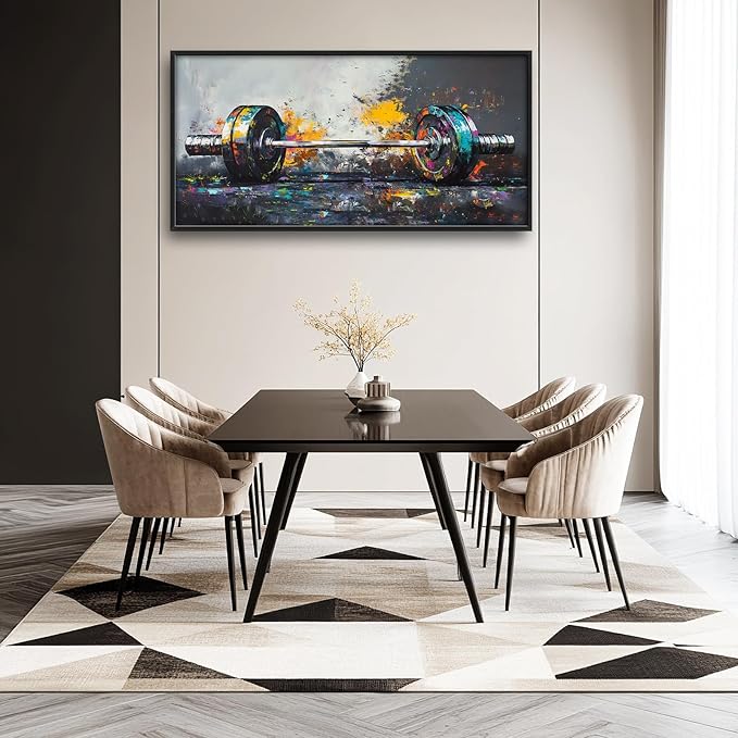 Barbell Wall Art Graffiti Dumbbell Pictures Wall Decor Weightlifting Large Master Over Above Bed Canvas Prints Horizontal Modern Artwork Painting Home Office Decorations For Gym Bedroom 30"x60"