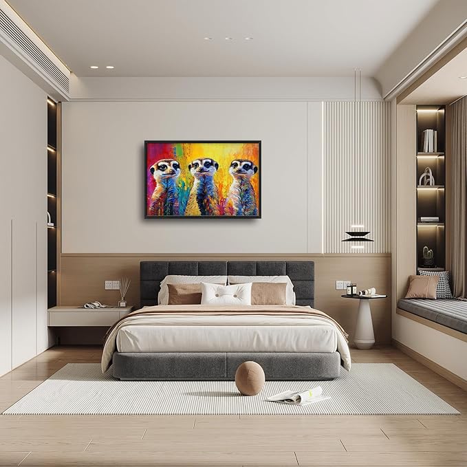 Kylora Meerkat Wall Art Graffiti Meerkats Pictures Wall Decor Animal Prints Modern Artwork Abstract Painting Home Office Decorations For Kitchen Bathroom Bedroom Dining Living Room 36"x24"
