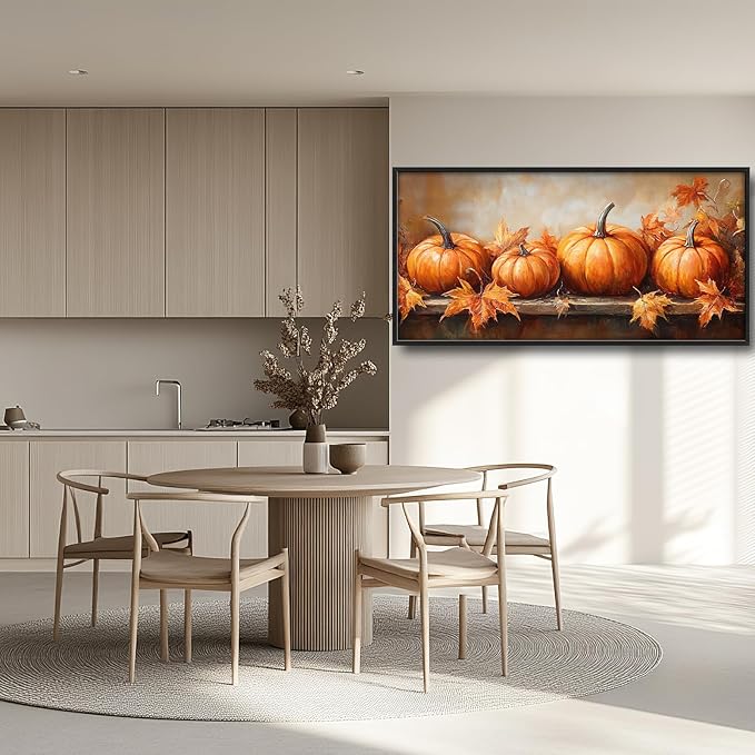 Fall Pumpkins Wall Art Autumn Pictures Wall Decor Festive Large Master Over Above Bed Canvas Prints Autumn Leaves Horizontal Modern Artwork Painting Home Office Decoration For Kitchen Bedroom 30"x60"