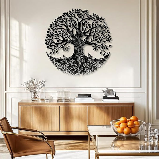 Yemwot Metal Tree of Life Wall Decor, Circle of Life Metal Trees Wall Art, Branch Art, Spiritual Decor, Modern Sculpture Decoration, Living Room Bedroom Decoration (Black-Tree 4, 35"x 35"| 90x90cm)