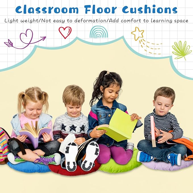 24 Pcs Round Floor Cushions Floor Pillows Meditation Seat Pillows Flexible Seating for Adults Kids, Chair Cushions for Classroom, Nursery, Living Room, Yoga(Large 19 Inch,Multi Color)