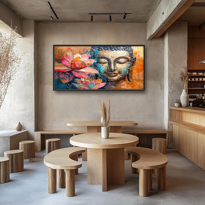 Large Buddha Framed Wall Art for Living Room Zen Lotus Pictures Wall Decor Buddha Canvas Painting Artwork Buddhist Meditation Home Decorations for Buddhism Room Bathroom Office 60x30 inch
