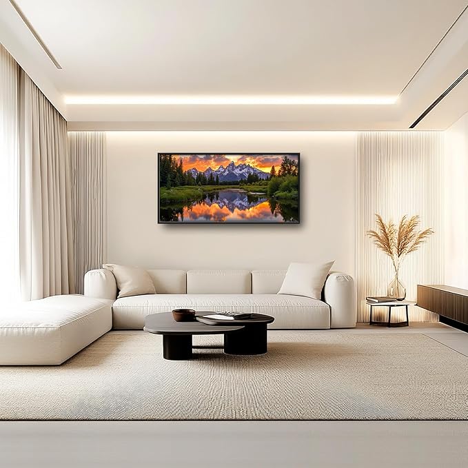 Large Mountain Lake Wall Art for Living Room, Forest Tree Canvas Wall Decor, Sunset Pictures Framed Painting, Natural Landscape Artwork for Bedroom Office 60L'' × 30W''