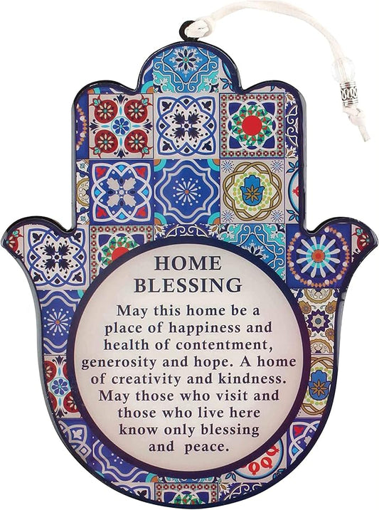Good Luck Hamsa Hand Wall Hanging Decor Home Blessing Evil Eye Protection Amulet English Blessing Set 1