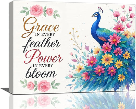 Peacock Wall Art Elegant Peacock Wall Decor Inspirational Canvas Print Painting Pictures Motivational Artwork Framed Decorations Gifts for Women girls Bedroom Bathroom Living Room Office 12"x16"