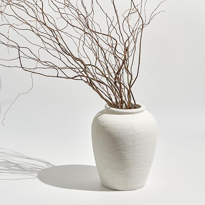 LB2 Large White Ceramic Vase, 11.8" Tall Zen Style vase, Terra Cotta Pitcher Vase, Distressed Farmhouse Decor, Pottery Decorative Flower for Home Decor (H 11.8" X 9.8")