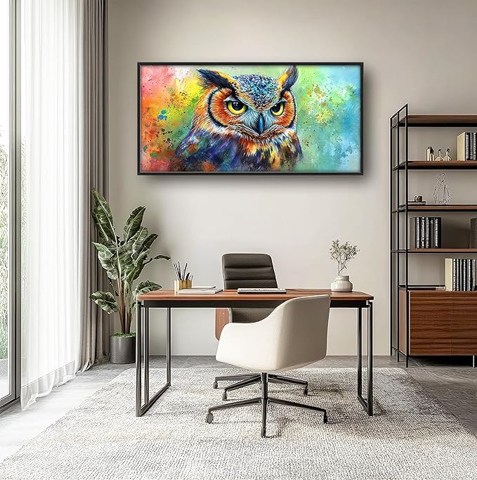 Kylora Owl Wall Art Graffiti Owls Pictures Wall Decor Abstract Banksy Large Master Over Above Bed Canvas Prints Horizontal Modern Artwork Painting Home Office Decorations For Kitchen Bedroom 30"x60"
