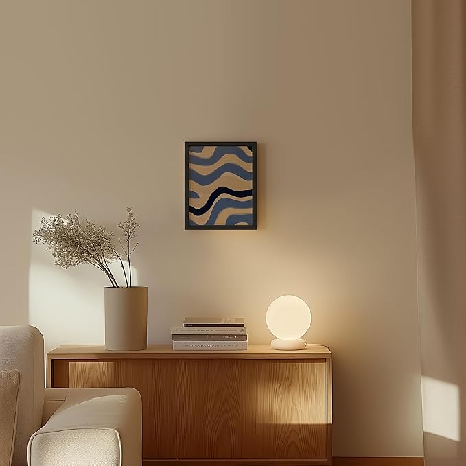 HAUS AND HUES Modern Abstract Wall Art - Blue and Green Living Room Art, Modern Artwork for Walls, Minimalist Picture for Living Room(Blue Abstract Pattern 4, Black Frame, 8x10)