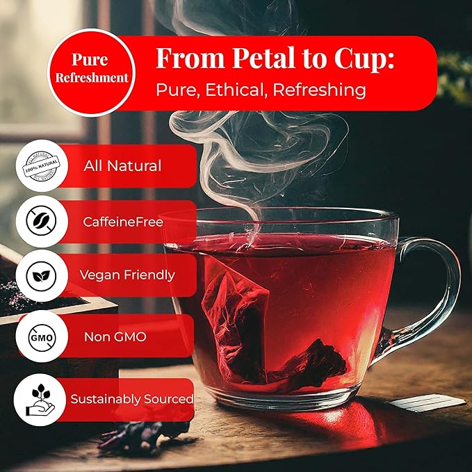 Akshit Hibiscus Tea With Moringa, Hibiscus Tea Blend, 75Tea Bags, Te De Hibisco, Caffeine Free, Sugar Free, Non GMO, No Additives.