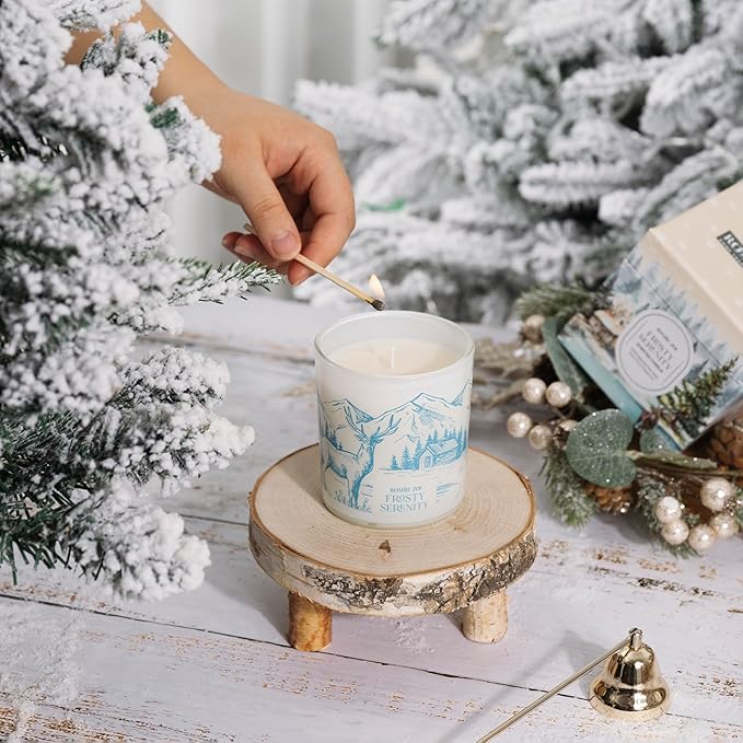 Christmas Scented Jar Candle - 6oz Soy Wax Candle - Frosty Serenity Infused with Frosted Mint & Fir Aroma - with Beautiful Keepsake Box Special for Christmas/Holiday Gifts