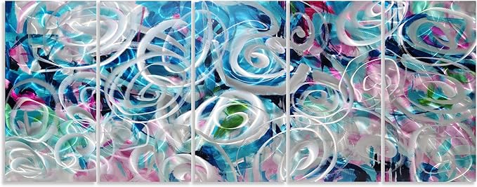 RICHSPACE ARTS Abstract Metal Wall Art with 3D Textured Swirls 5 Pieces Blue and Pink Modern Wall Decor Large Hanging Sculptures for Living Room Bedroom Office Home Gift Ideas