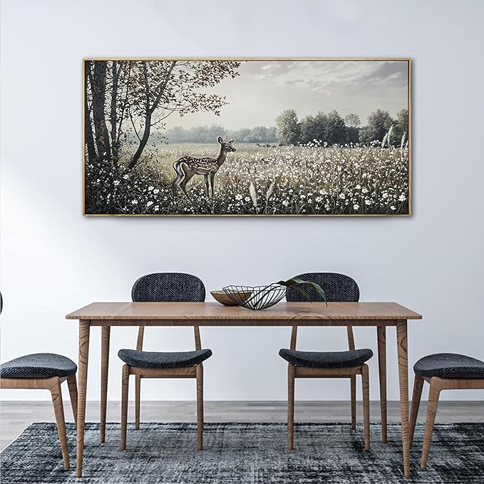yiijeah Farmhouse Wall Decor - Large Canvas Wall Art Artwork Deer Landscape Vintage Floral Rustic Print Neutral Picture Artwork for Home Living Room Bedroom Office Decoration