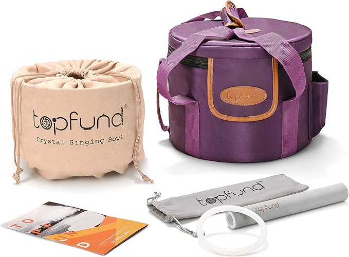 TOPFUND Pink Purple F Note Crystal Singing Bowl 8" Heart Chakra with Heavy Duty Carrying Case and Suede Mallet