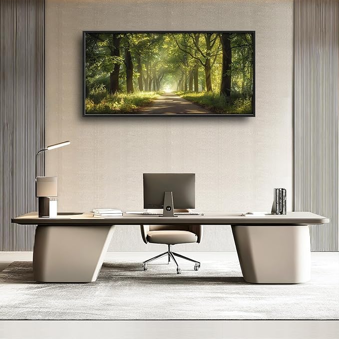Framed Large Wall Art for Living Room, Forest Tree Canvas Wall Decor, Green Tree Pictures Painting, Modern Landscape Artwork for Bedroom Office 60L'' × 30W''