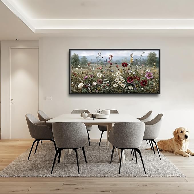 Glocmna Large Vintage Wall Art for Living Room Farmhouse Wildflowers Wall Decor Rustic Nature Landscape Pictures Painting Big Canvas Print Framed Artwork Decorations Home Office Bedroom 30"x60"