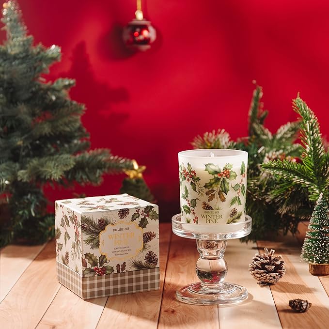 Christmas Scented Jar Candle - 6oz Soy Wax Candle - Winter Pine Infused with Sweet Pine Aroma - with Beautiful Keepsake Box Special for Christmas/Holiday Gifts