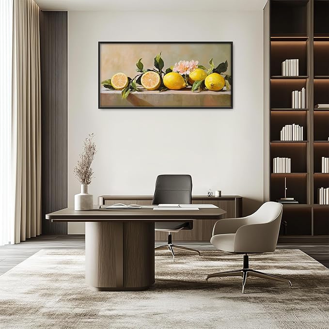 Kylora Lemon Wall Art Still Life Lemons Pictures Wall Decor Fruit Large Master Over Above Bed Canvas Prints Horizontal Modern Artwork Oil Painting Home Office Decorations For Kitchen Bedroom 30"x60"