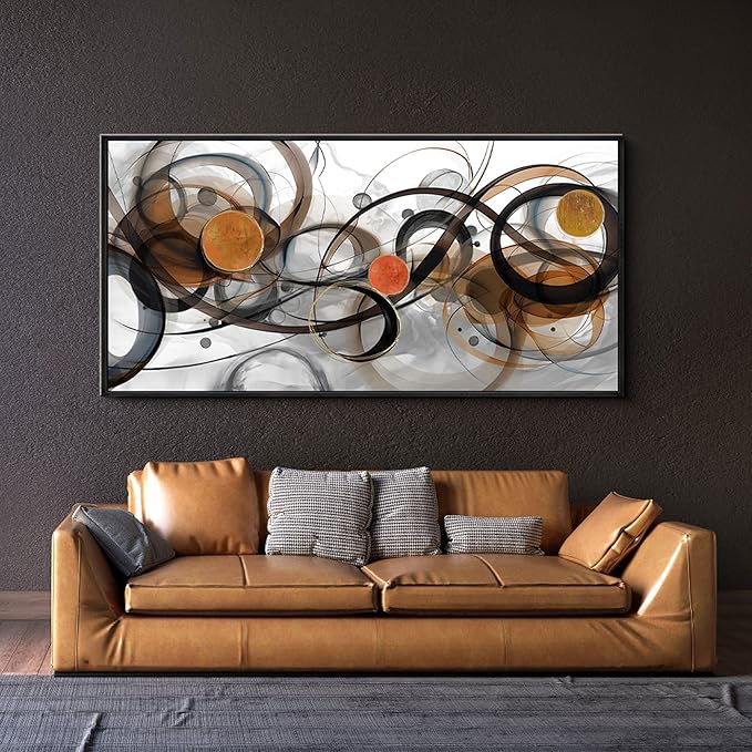 XLSJERST Black and Orange Picture Artwork - Boho Abstract Wall Art for Living Room Office Canvas Pintings Modern Minimalist Frame Wall Art 20x40 Inches