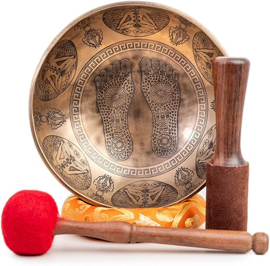 Large Tibetan Singing Bowl Set - 8.5" Master Healing Grade For Sound Bath Chakra 7 Metal Meditation Yoga By Himalayan Bazaar