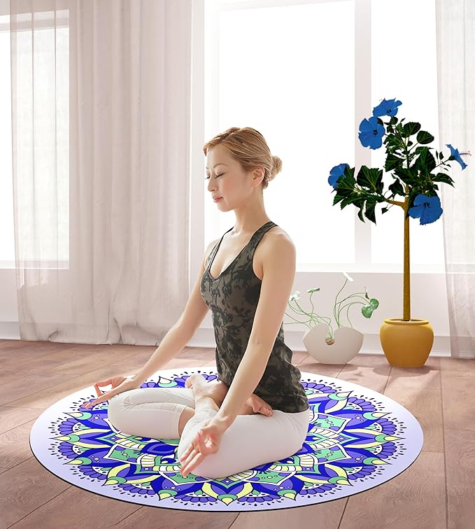 nuveti Large Meditation Mat Round Yoga Mat Pilates Yoga Mat 3.5mm Thick Natural Tree Rubber Base Non Slip, Extra Thick Grip. Thicker, Longer, and Wider for More Comfort and Support（55''x55''）