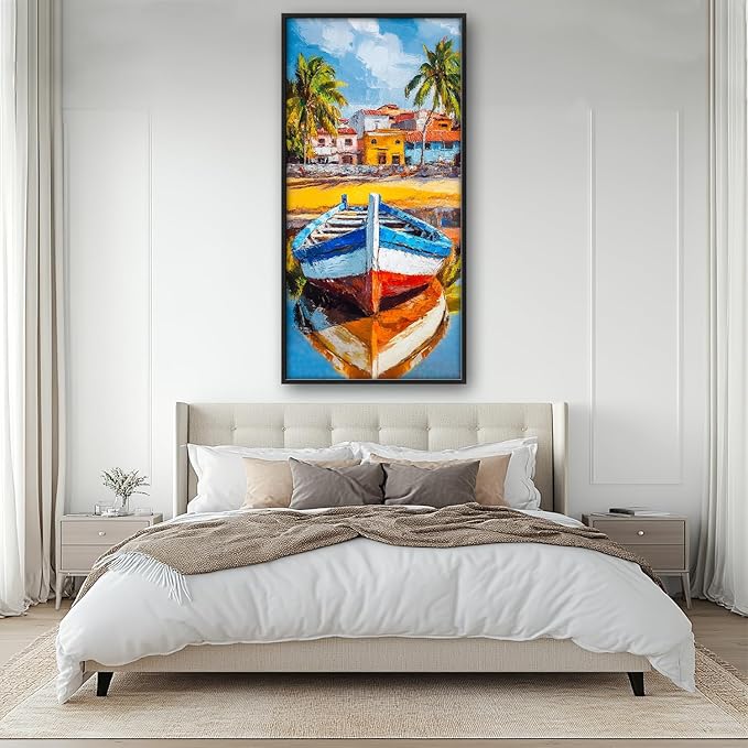 Graffiti Boat Large Wall Art Tropical Colorful Coastal Pictures Wall Decor Big Canvas Painting Prints Framed Artwork Home Decorations Above Bed for Bedroom Living Room Dining Room Bathroom 30"x60"