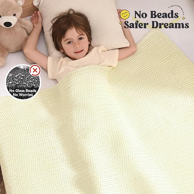 Guohaoi Knitted Weighted Blanket Kids (Cream 50"x60" 5lbs) No Beads Cooling Heavy Blanket, Home Decor Breathable Chunky Knit Throw Blanket for All-Season Use