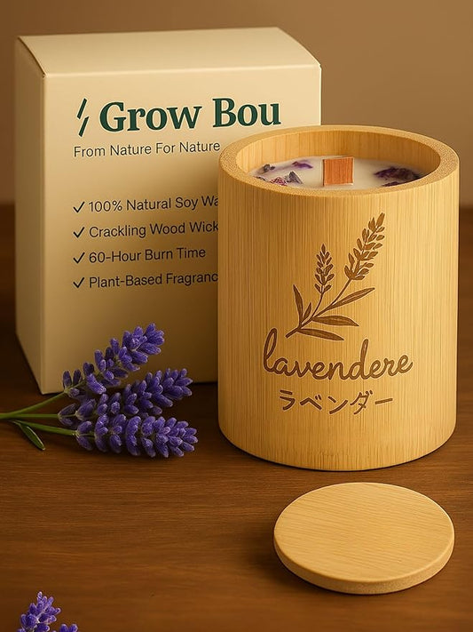 Wood Wick Candles That Crackle - Lavender Candle in Natural Bamboo Jar, Candles for Home Scented, 100% Soy Wax, 60-Hour Burn, Plant-Based Fragrance, Birthday Gifts for Women, 11 oz
