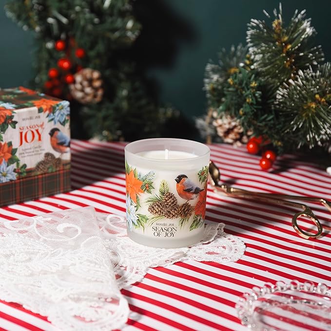 Christmas Scented Jar Candle - 6oz Soy Wax Candle - Season of Joy Infused with Winter Greenery Aroma - with Beautiful Keepsake Box Special for Christmas/Holiday Gifts