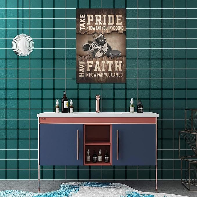 Fleruku Rustic Hockey Wall Art Sports Wall Decor Inspirational Quotes Brown Pictures Ice Hockey Sign Canvas Painting Artwork Home Decorations for Boy Man Teenager Fans Bedroom Living Room 16"x24"