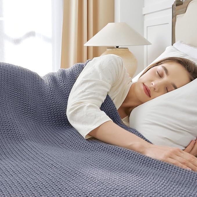 Guohaoi Knitted Weighted Blanket for Adults (Light Grey 50"x75" 20lbs) No Beads Cooling Throw Blanket for Hot Sleepers, Home Decor Breathable Chunky Knit Heavy Blanket Use on Full Size Bed