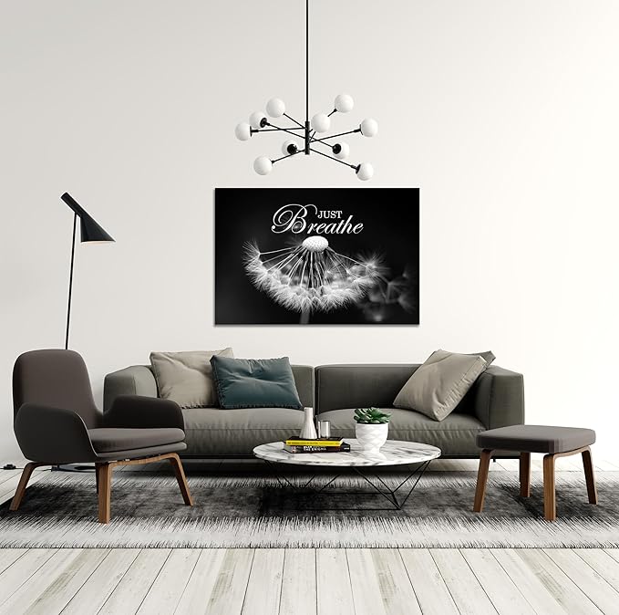 SKASNFAI Zen Wall Art Just Breathe Canvas Picture Positive Inspirational Dandelion Framed Artwork Poster Mental Health Office Pictures Wall Decor for Bathroom (20L x 30W)