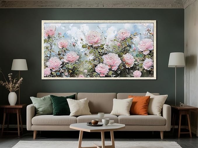 Ardemy Pink Rose Wall Art Canvas for Living Room Flower Painting Modern Textured Floral Bedroom Picture Artwork Framed Home Office Kitchen Decor, Extra Large 58"x29"