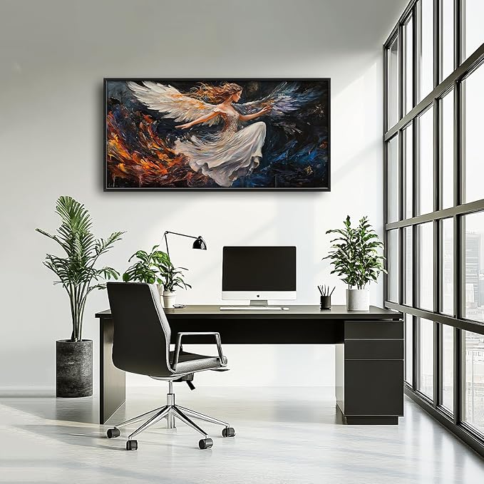 SweetFox Extra Large Angel Wings Girl Framed Wall Art for Living Room, Angel Woman Pictures Oversized Wall Decor Abstract Big Canvas Painting Print Artworks for Bathroom Master Bedroom 60L X 30W