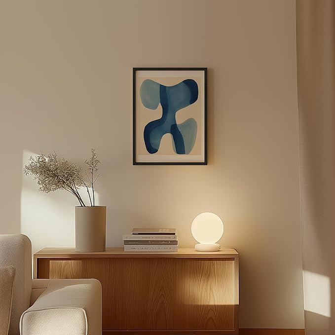 HAUS AND HUES Modern Abstract Wall Art - Blue and Green Living Room Art, Modern Artwork for Walls, Minimalist Picture for Living Room(Blue Shapes, Unframed, 12x16)