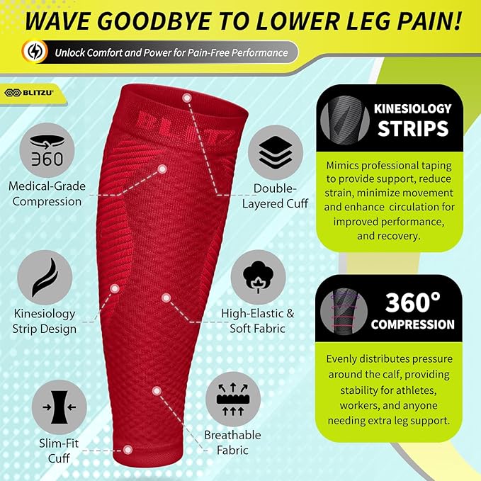BLITZU Calf Compression Sleeve for Men & Women Footless Compression Socks Support Runners Leg Sleeve Shin Splints Pain Relief