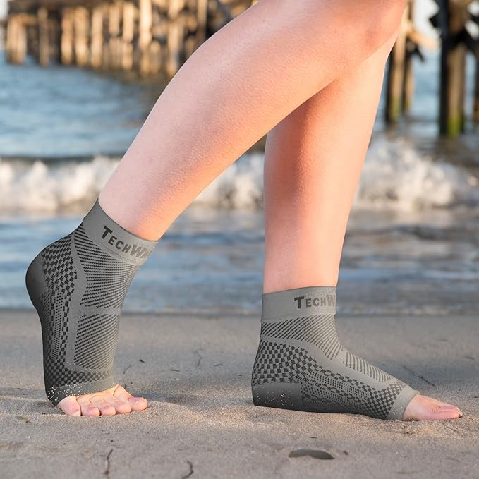 TechWare Pro Ankle Brace Compression Sleeve - Plantar Fasciitis Sock. Relieves Achilles Tendonitis. Foot Arch Support Reduces Joint Pain, Swelling & Heel Spur Pain. Injury Recovery Braces for Sports