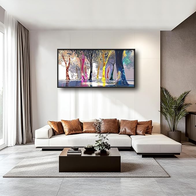 Framed Large Abstract Tree Wall Art for Living Room, Oversized Colorful Forest Wall Decor Nature Canvas Painting Modern Artwork for Living Room Bedroom Dining Room Office 60"x30"