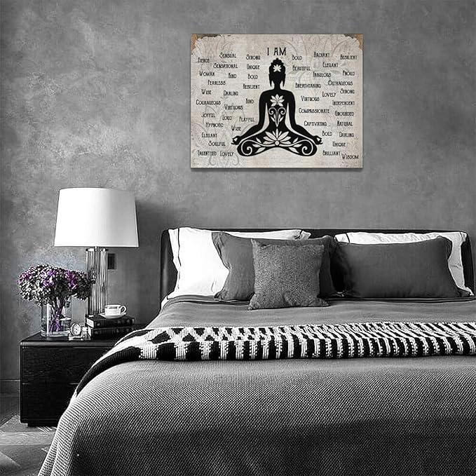 Zen Buddhism Canvas Wall Art Lotus Buddha Pictures Decor Canvas Motivational Painting Prints Wall Decor Framed Buddhist Artwork Gifts for Home Living Room Bedroom 16"x12"