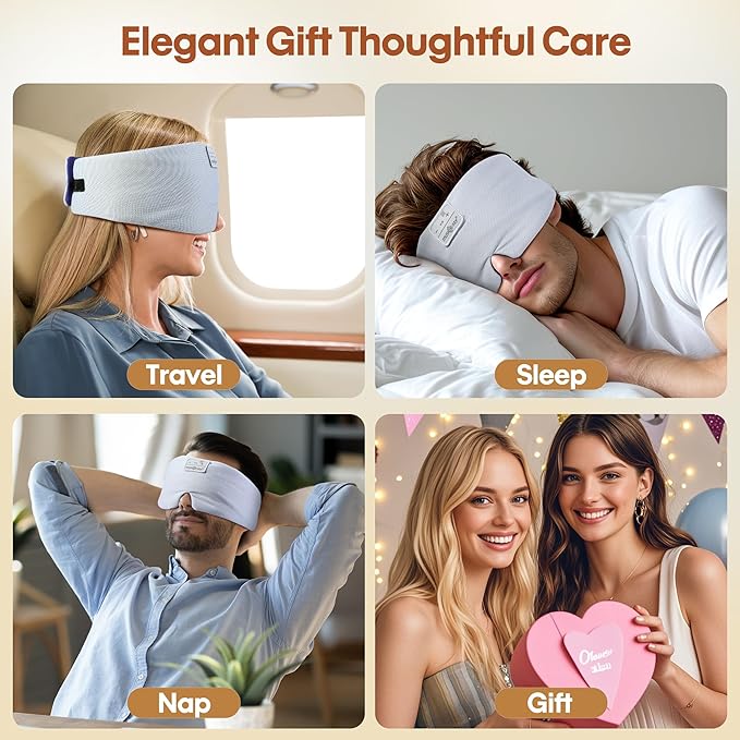 MUSICOZY Ice Silk Sleep Headphones with Bluetooth Mask, Eye Mask for Sleeping in Total Darkness, 5.4 Bluetooth Sleep Mask Sleep Headphones, Soft, Gifts for Men Women (Blue)